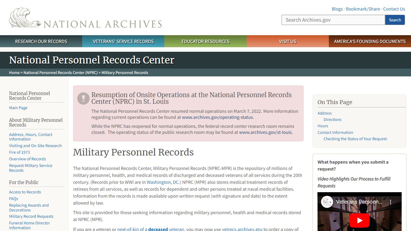 Military Personnel Records | National Archives