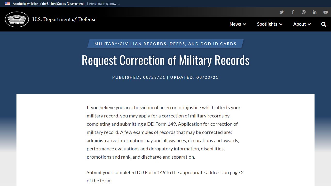 Request Correction of Military Records